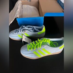NWT Adidas Gazelle — Light Blue and Neon Green